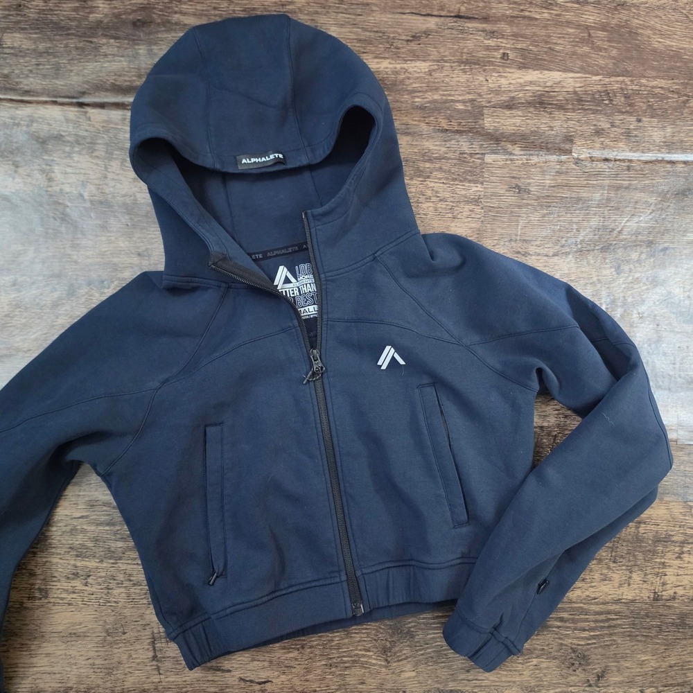 ALPHALETE LDB More Elements Hoodie Womens XS Navy Blue Cropped Full Zip Jacket